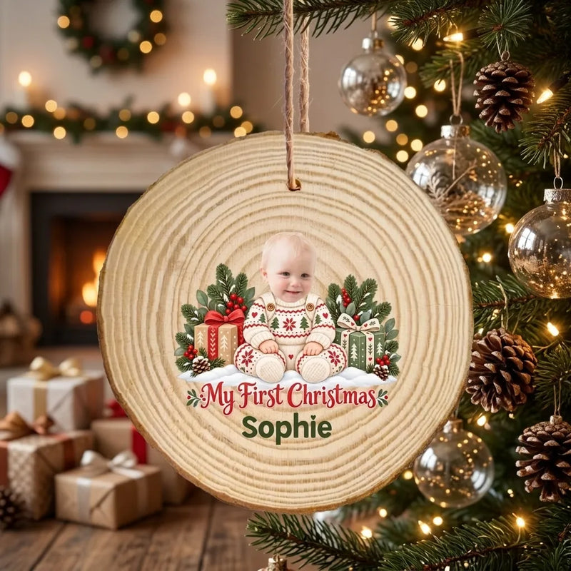 Custom My First Christmas Wood Slice Ornament | Shopify Product Personalizer