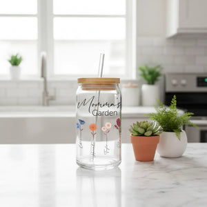 Custom Can Glass With Bamboo Lid and Straw - Garden Design