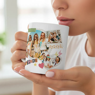 Personalized Friends Photo Mug – Custom 3-Photo Scrapbook Collage