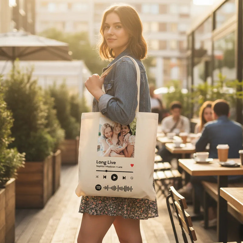 Custom Premium Tote Bag - Our Song + Spotify QR