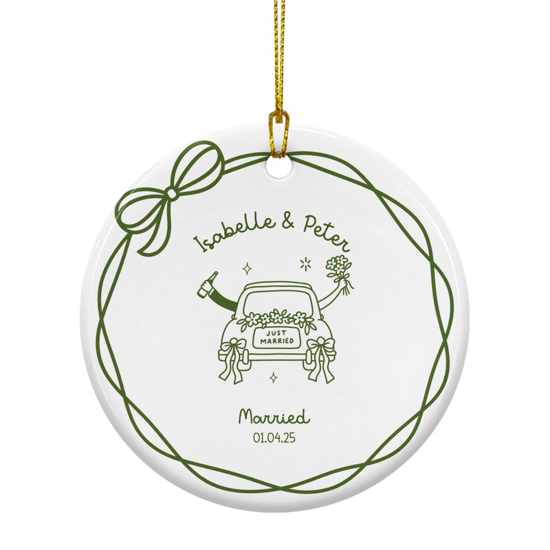 Custom Newlyweds Circle Ceramic Ornament | Shopify Product Personalizer