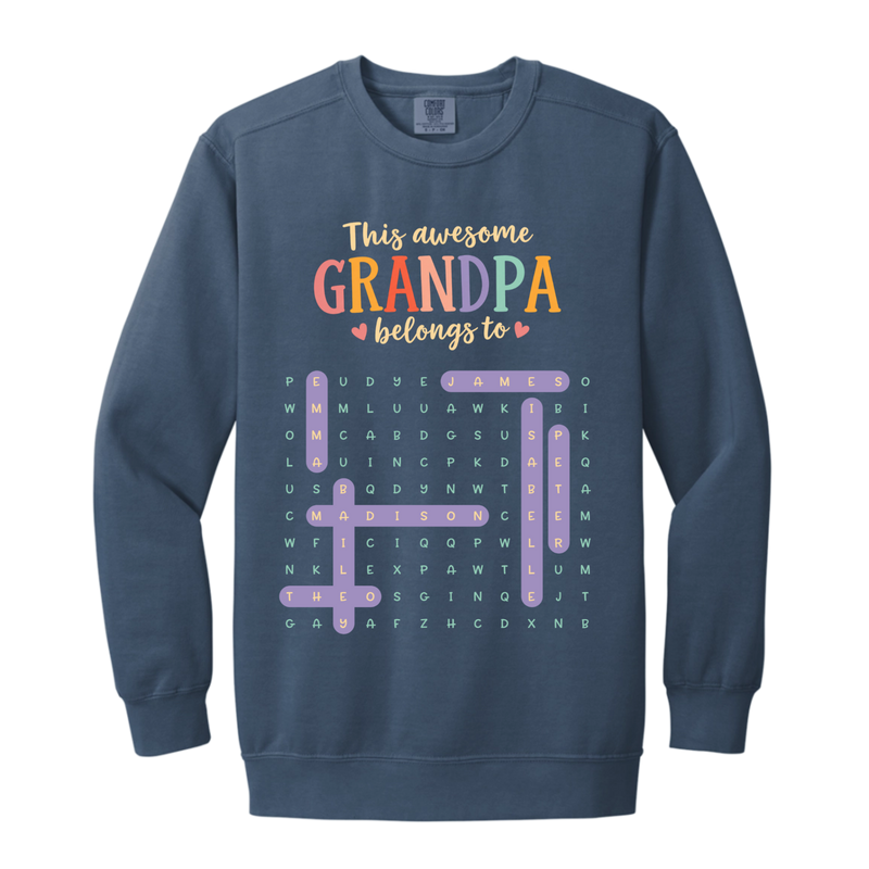 Custom Word Search Crewneck Sweatshirt for Grandparents | Shopify Product Personalizer