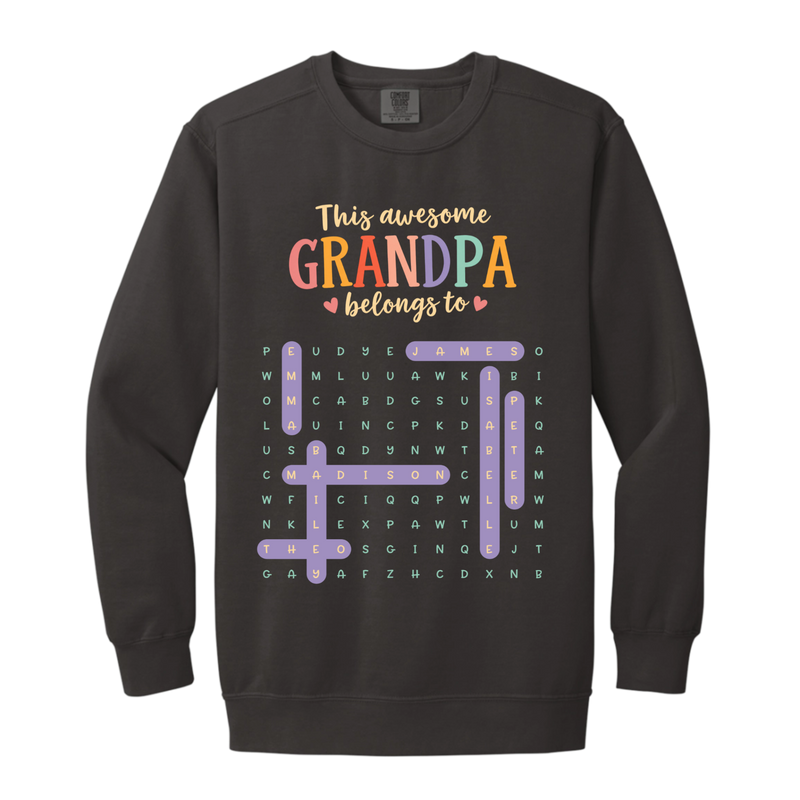 Custom Word Search Crewneck Sweatshirt for Grandparents | Shopify Product Personalizer