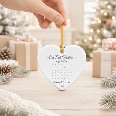 Custom Ceramic Heart Ornament with Calendar & Photo | Shopify Product Personalizer