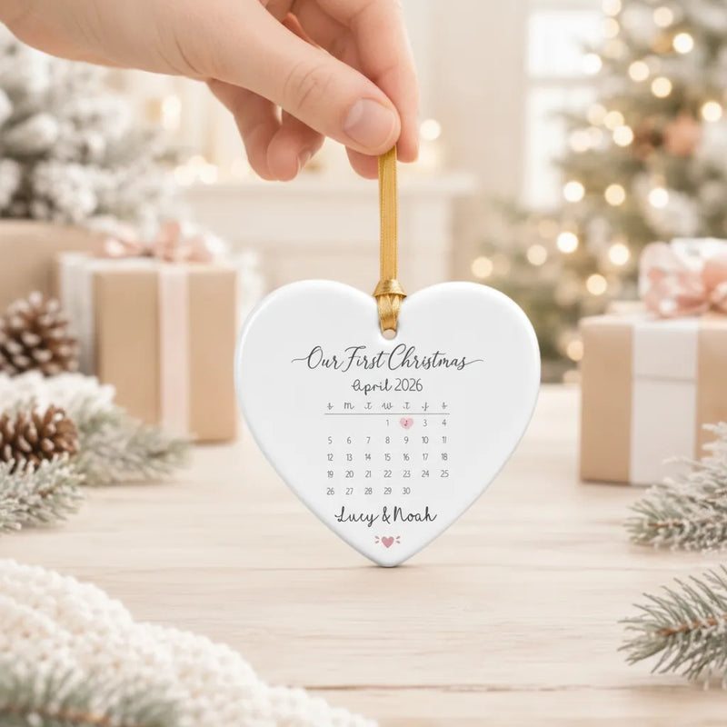 Custom Ceramic Heart Ornament with Calendar & Photo | Shopify Product Personalizer