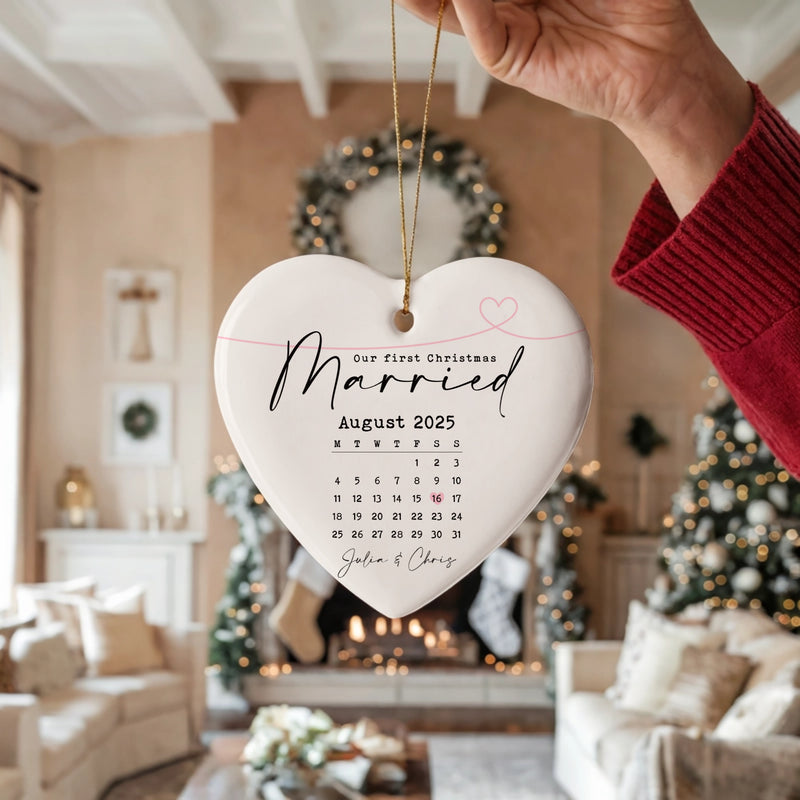 Personalized First Christmas Married Ornament – Custom Date & Names