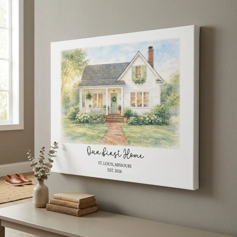 Custom Watercolor Home Photo Framed Canvas | Shopify Product Personalizer