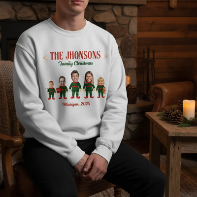 Custom Face-Cut Unisex Sweatshirt - Elf Family | Shopify Product Personalizer