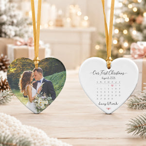 Custom Ceramic Heart Ornament with Calendar & Photo | Shopify Product Personalizer