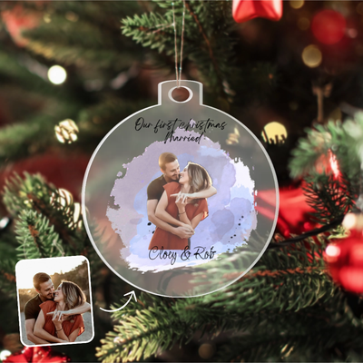 Custom Acrylic Ornament Watercolor Photo - Our First Christmas Married