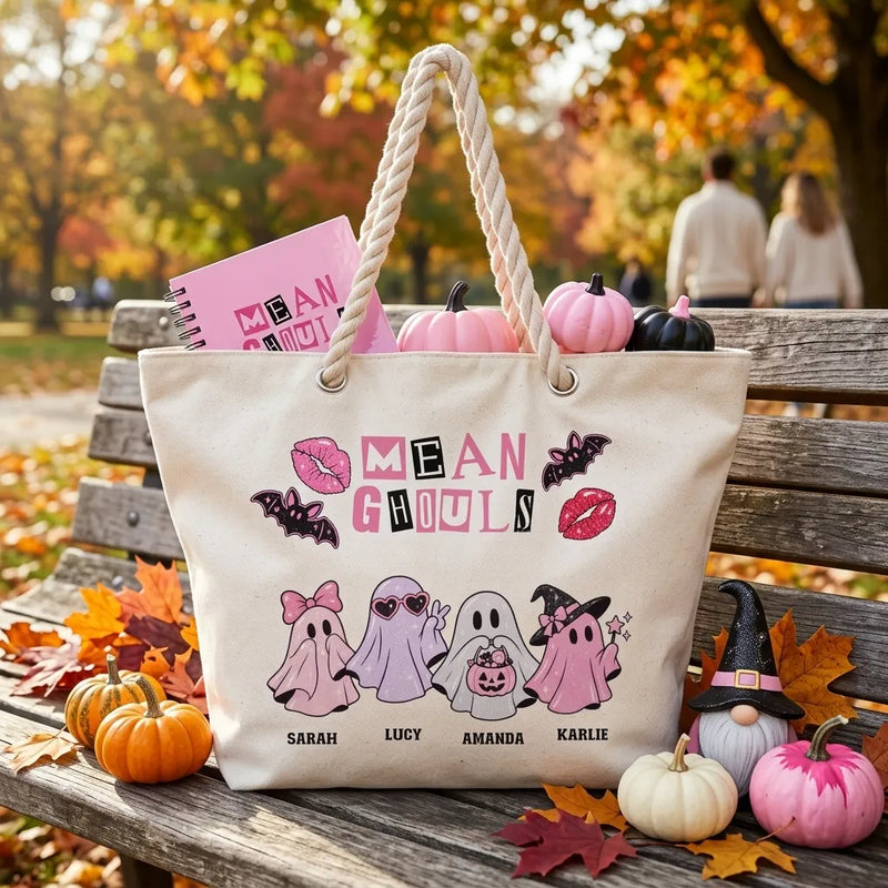 Custom Mean Ghouls Hemp Rope Beach Bag | Shopify Product Personalizer