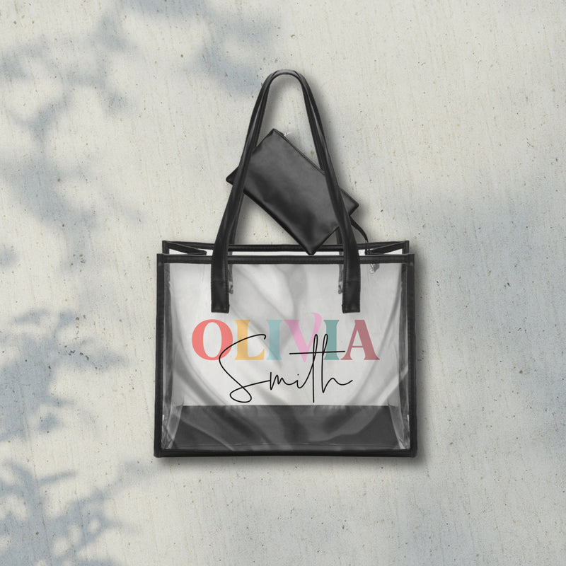 Custom Clear Tote Bag - Alternating Colors Text Style | Shopify Product Personalizer