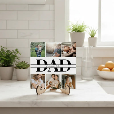 Custom Photo Wooden Plaque with Stand for Dad (MULTI UPLOAD PHOTOS) | Shopify Product Personalizer