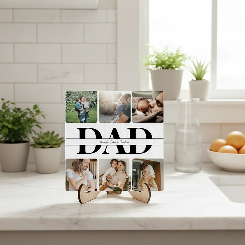 Custom Photo Wooden Plaque with Stand for Dad (MULTI UPLOAD PHOTOS) | Shopify Product Personalizer