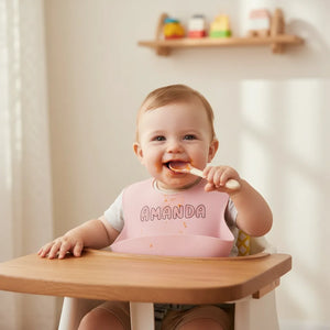 Custom Silicone Baby Name Bib and Matching Spoon Set