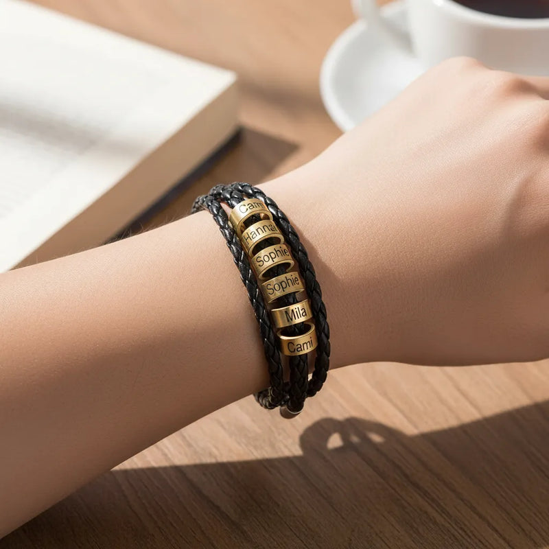 Custom Gold Leather Bracelet