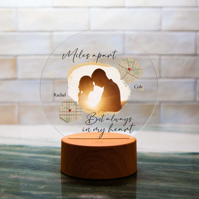 Custom Acrylic Plaque with LED Base - Miles apart but always in my heart