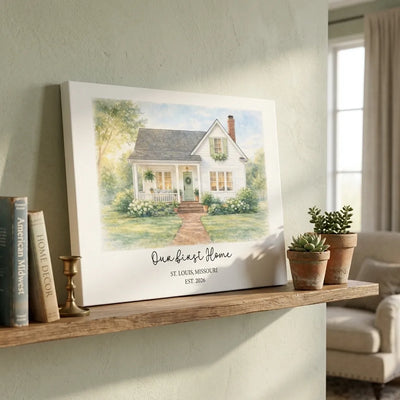 Custom Watercolor Home Photo Framed Canvas | Shopify Product Personalizer