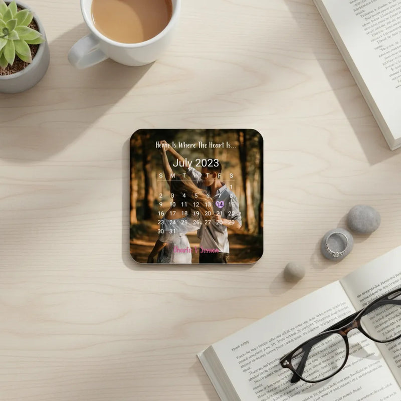 Custom Square Coaster - Photo and Calendar Personalization