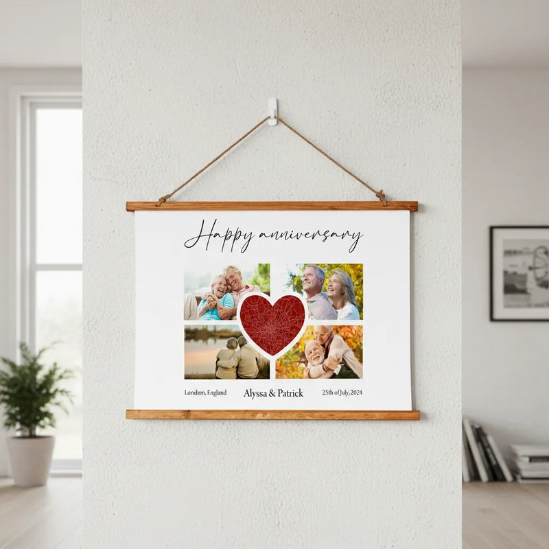 Custom Wood Framed Wall Tapestry (Landscape) - Happy Anniversary