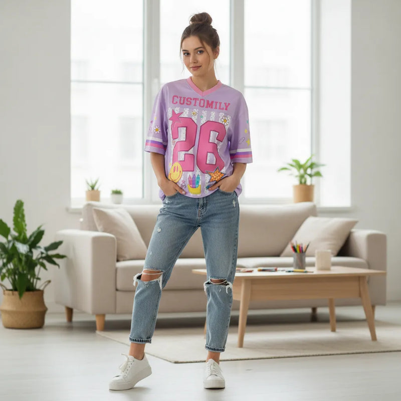 Custom Striped Neon Back To School Smiley Mesh Jersey | Shopify Product Personalizer
