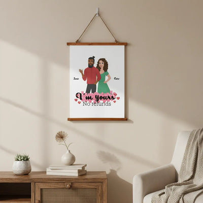 Custom Wood Framed Wall Tapestry (Portrait) - Valentine's Couple I'm Yours No Refunds