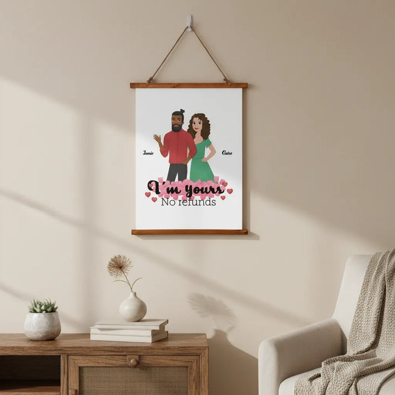 Custom Wood Framed Wall Tapestry (Portrait) - Valentine's Couple I'm Yours No Refunds