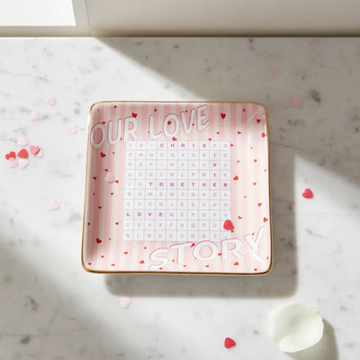 Custom Square Ceramic Ring Dish - Our Love Word Search | Shopify Product Personalizer