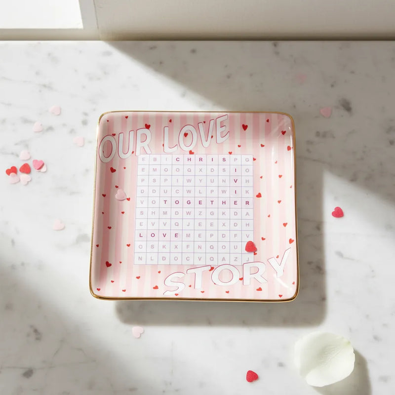 Custom Square Ceramic Ring Dish - Our Love Word Search | Shopify Product Personalizer