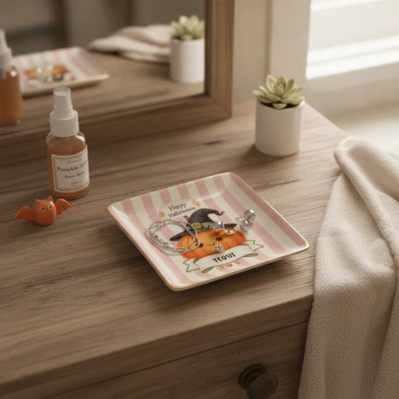 Custom Happy Halloween Square Ceramic Ring Dish | Shopify Product Personalizer