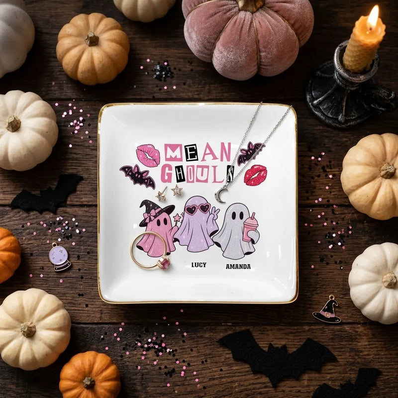 Custom Mean Ghouls Square Ceramic Ring Dish | Shopify Product Personalizer