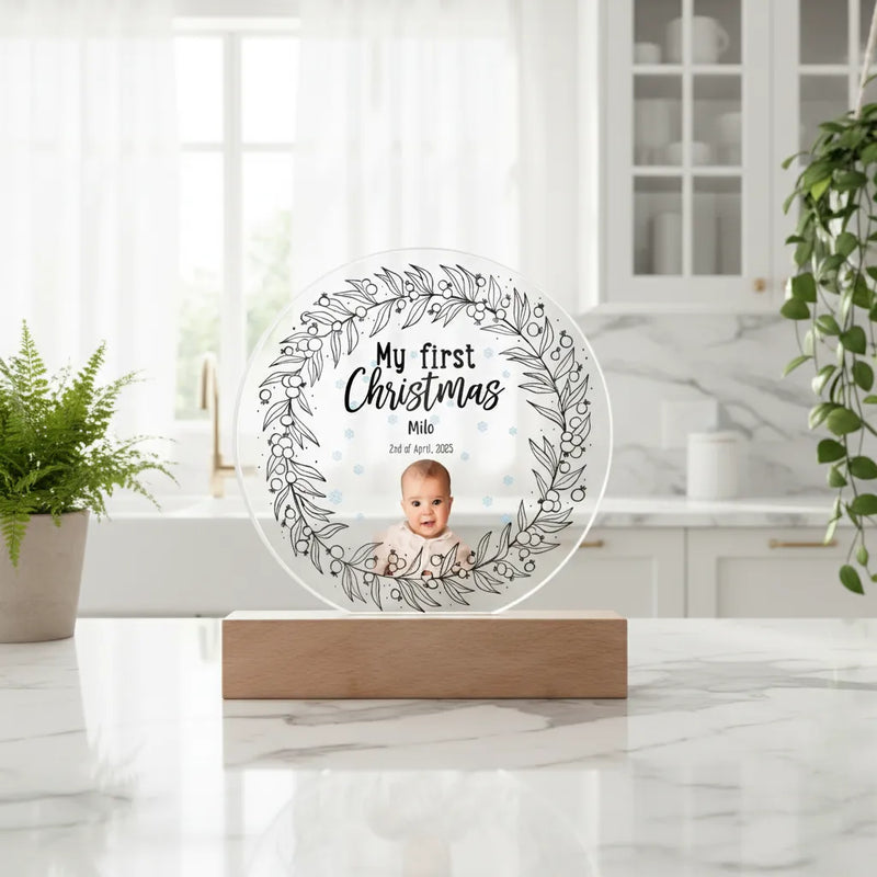 Custom Circle Acrylic Plaque - My First Christmas | Shopify Product Personalizer