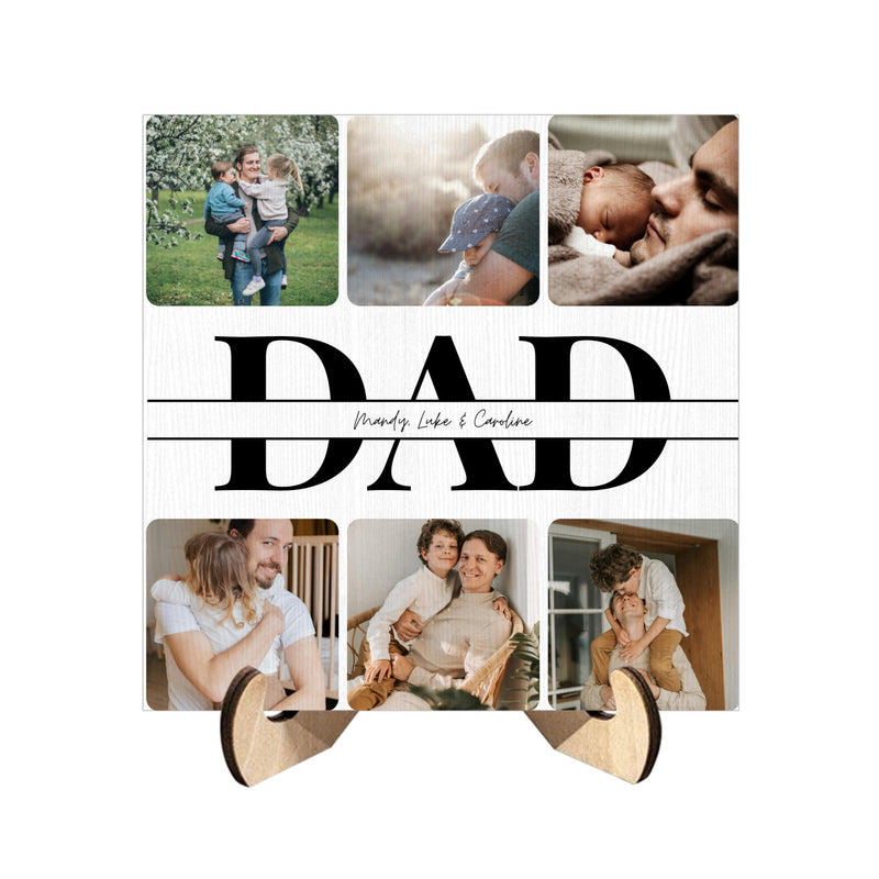 Custom Photo Wooden Plaque with Stand for Dad (MULTI UPLOAD PHOTOS) | Shopify Product Personalizer