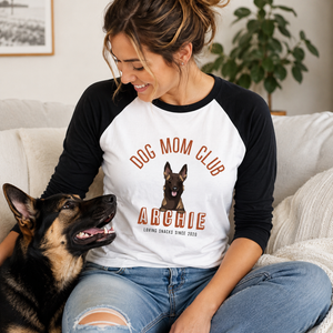 Personalized Dog Mom Club 3/4 Raglan T-Shirt | Shopify Product Personalizer