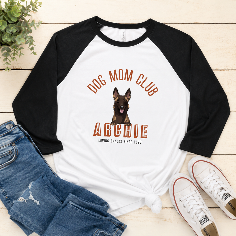 Personalized Dog Mom Club 3/4 Raglan T-Shirt | Shopify Product Personalizer