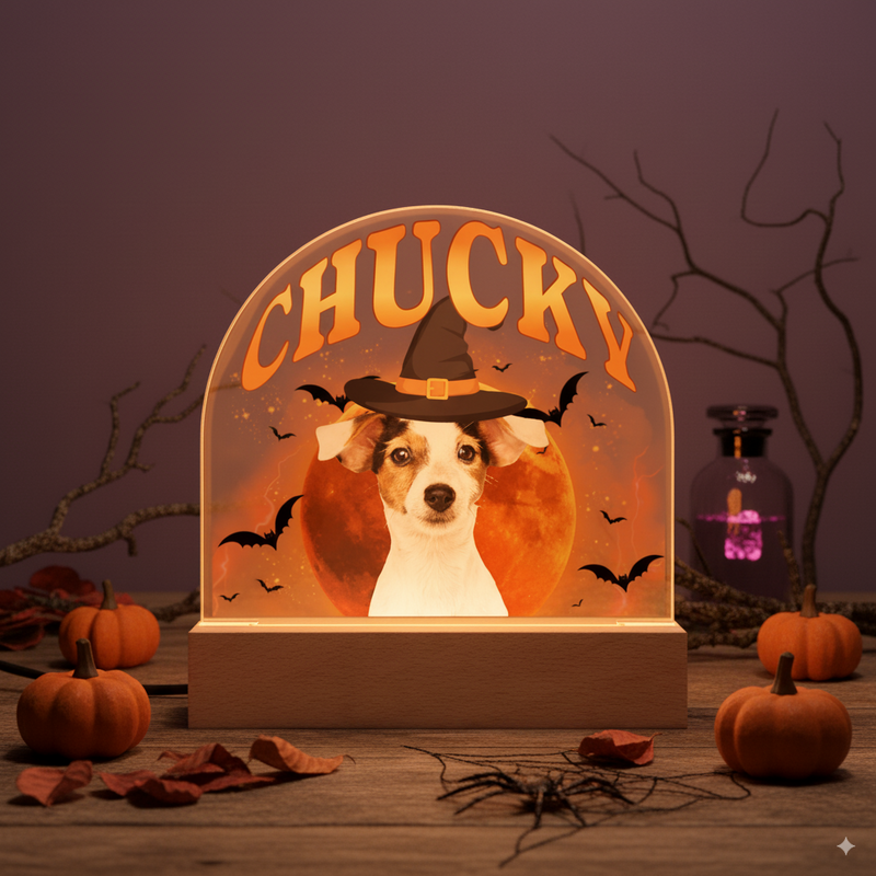 Custom Halloween Acrylic Dome Plaque | Pet Name & Photo