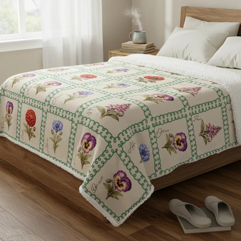 Custom Vintage Flower Sherpa Blanket (MULTI DYNAMIC IMAGE CONTROL) | Shopify Product Personalizer