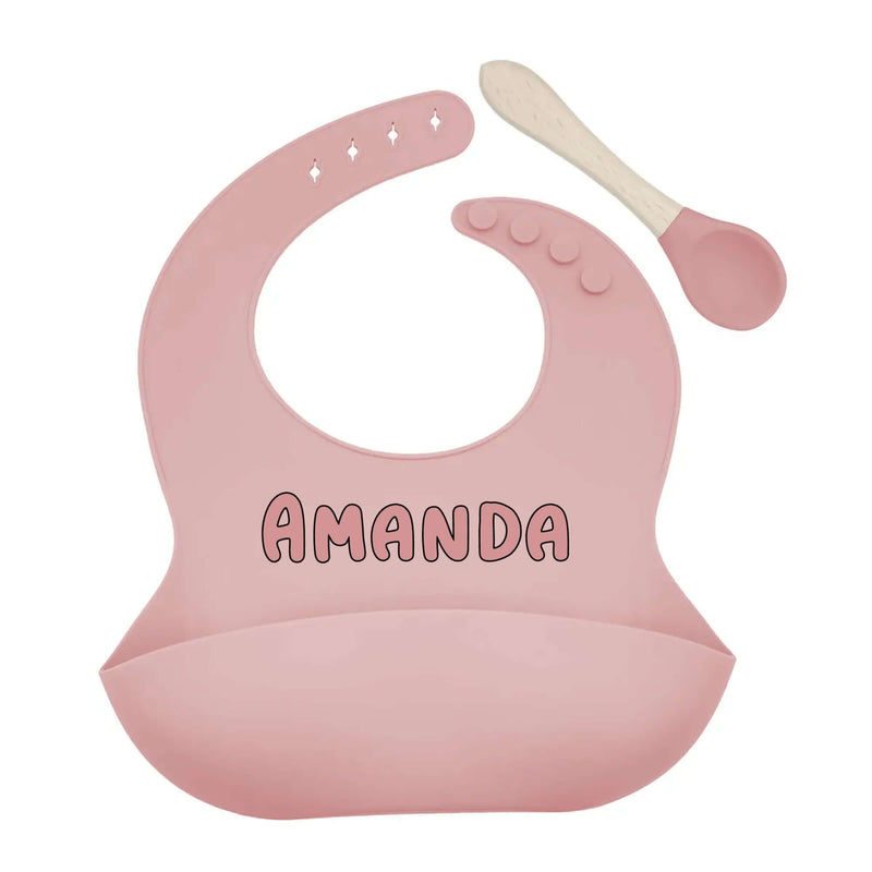 Custom Silicone Baby Name Bib and Matching Spoon Set