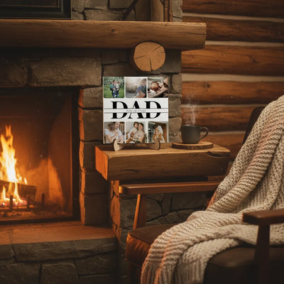 Custom Photo Wooden Plaque with Stand for Dad (MULTI UPLOAD PHOTOS) | Shopify Product Personalizer