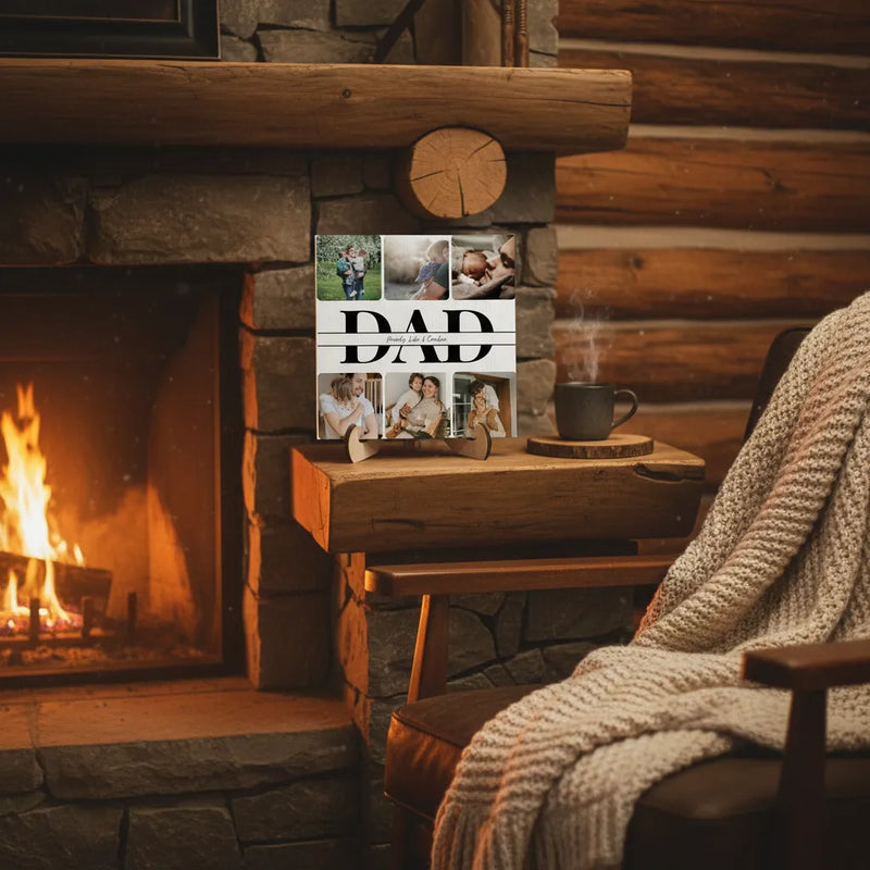Custom Photo Wooden Plaque with Stand for Dad (MULTI UPLOAD PHOTOS) | Shopify Product Personalizer