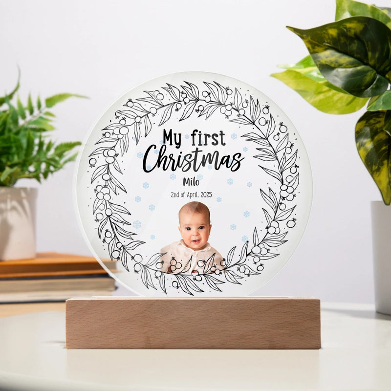Custom Circle Acrylic Plaque - My First Christmas | Shopify Product Personalizer