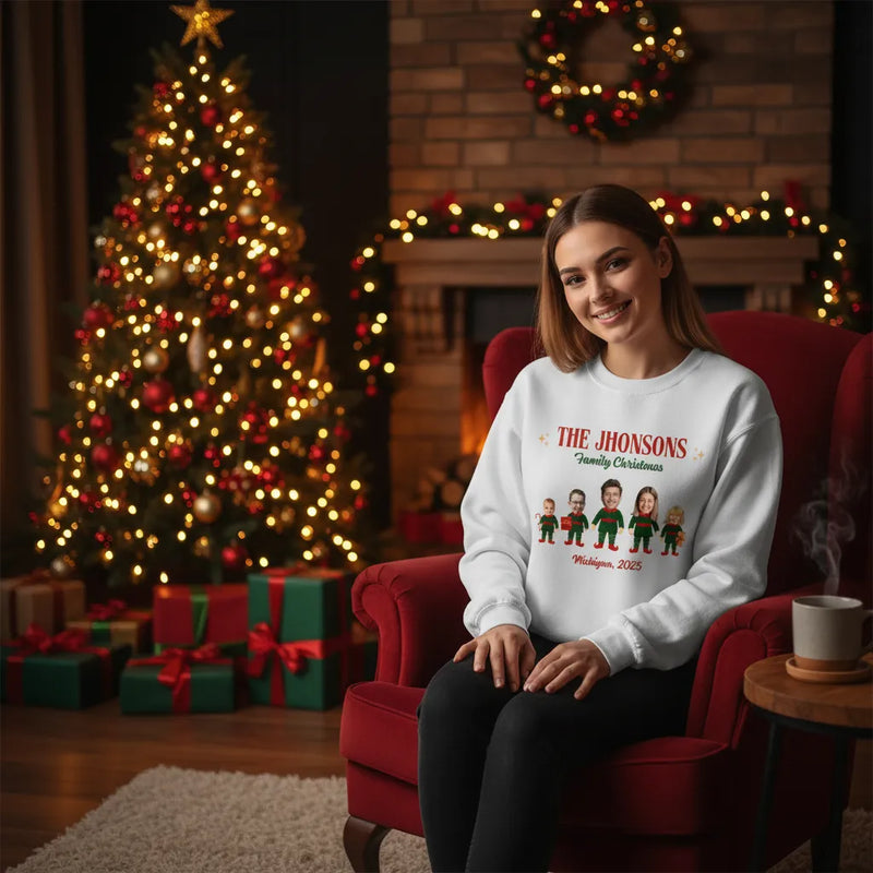 Custom Face-Cut Unisex Sweatshirt - Elf Family | Shopify Product Personalizer