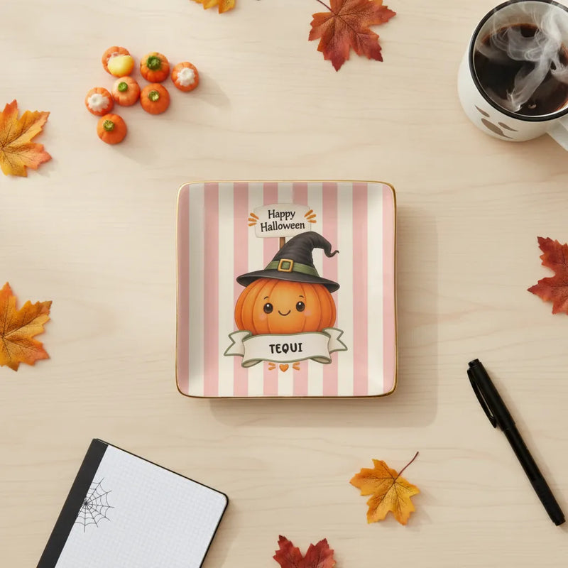 Custom Happy Halloween Square Ceramic Ring Dish | Shopify Product Personalizer