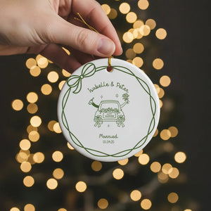 Custom Newlyweds Circle Ceramic Ornament | Shopify Product Personalizer