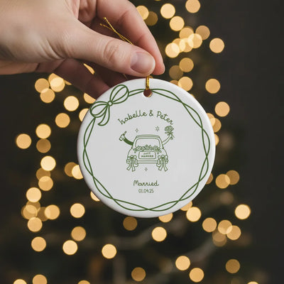 Custom Newlyweds Circle Ceramic Ornament | Shopify Product Personalizer