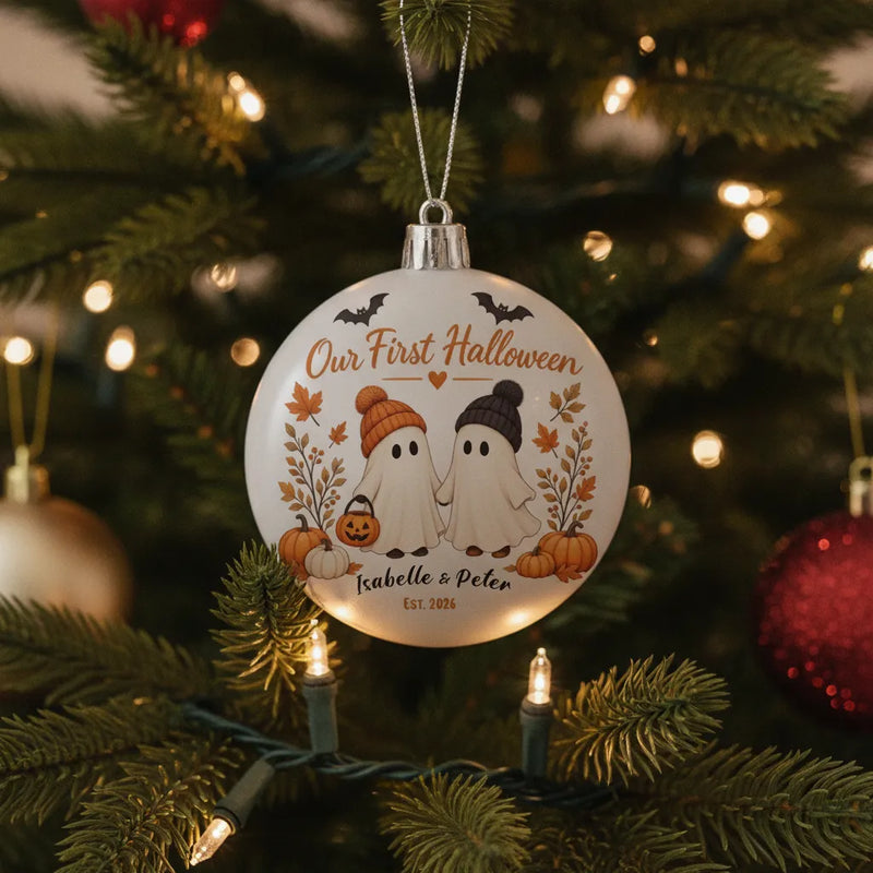 Custom Our First Halloween Flat Ball Ornament | Shopify Product Personalizer