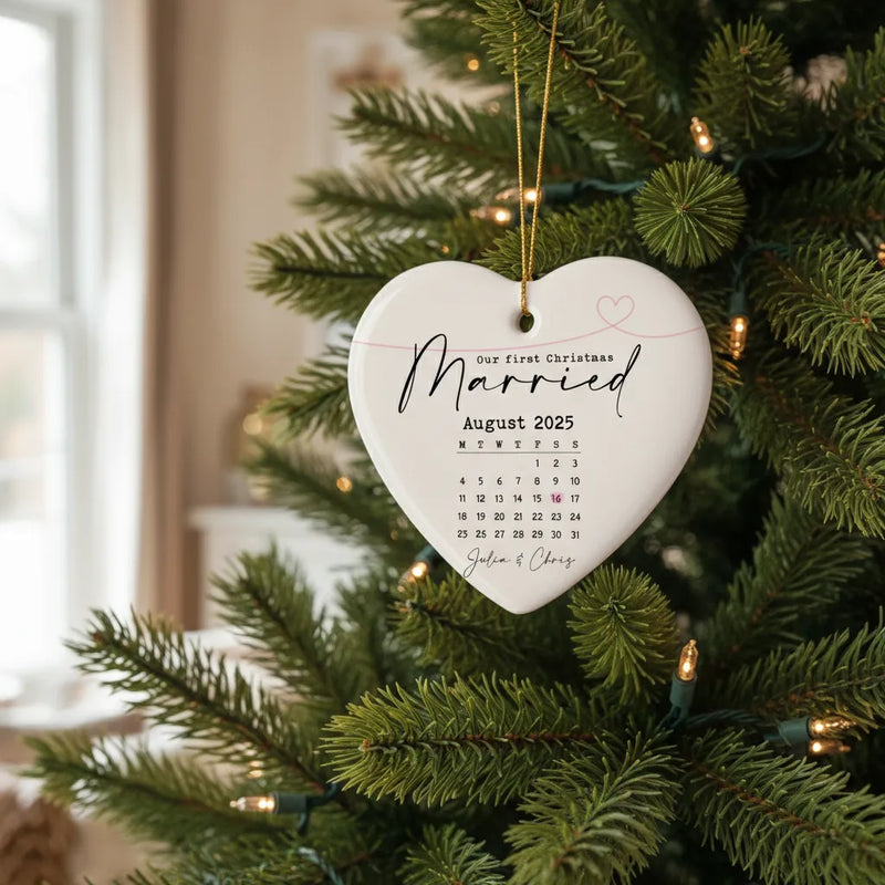 Personalized First Christmas Married Ornament – Custom Date & Names