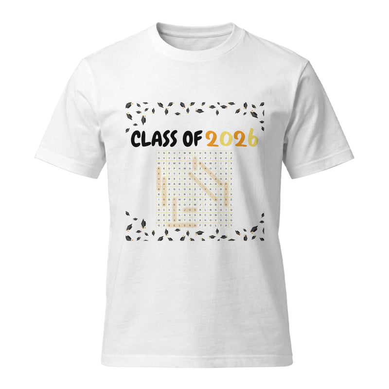 Custom DTG Cotton T-Shirt - Graduation Word Search | Shopify Product Personalizer