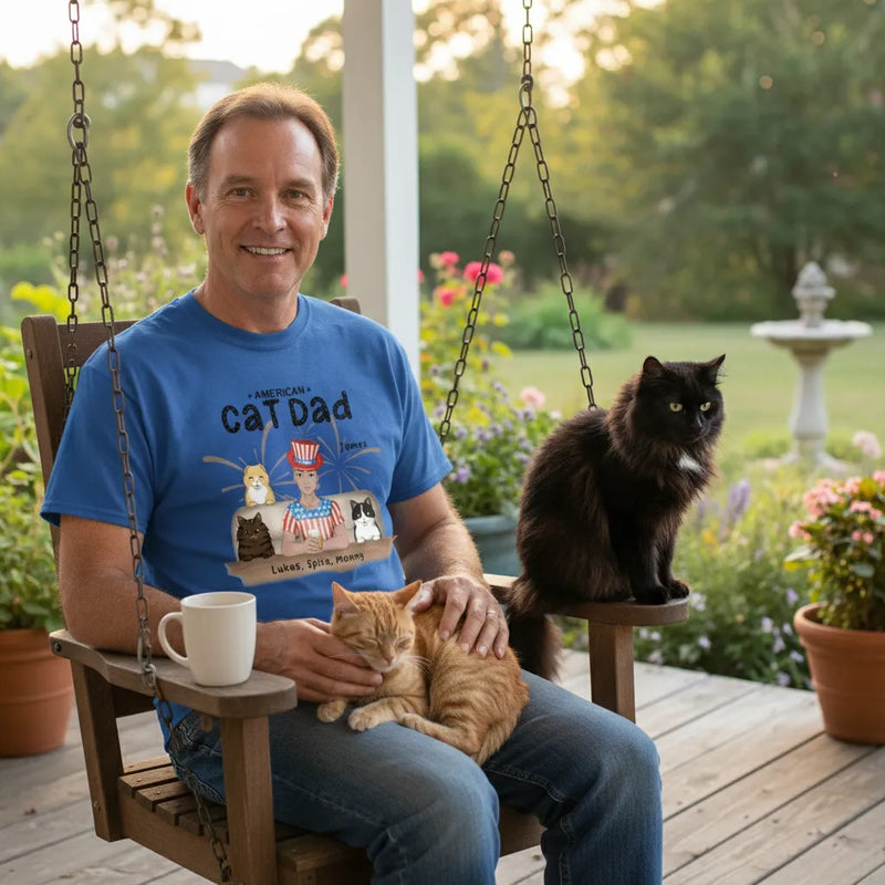 Custom 4th of July Cat Dad Short Sleeve T-Shirt | Shopify Product Personalizer