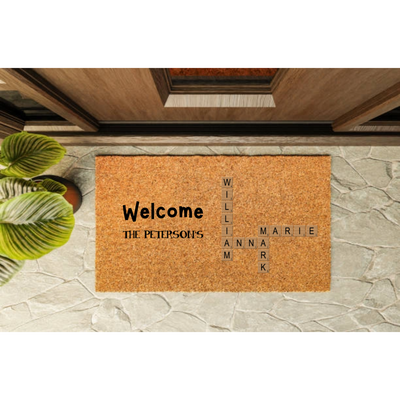 Custom Crossword Doormat - Welcome Family